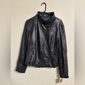 Sam Edelman Womens Faux Leather Jacket Size XL Black Asymmetrical Zip Moto NEW